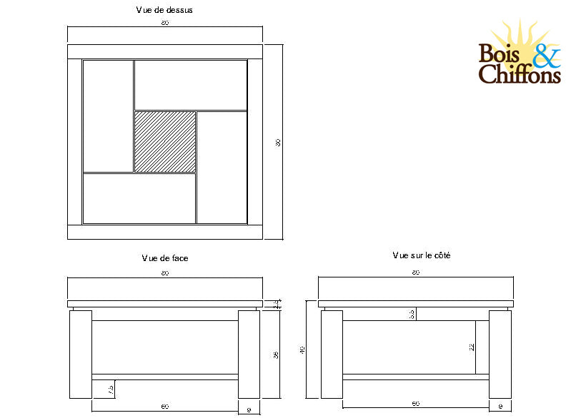 Table basse carrée bois sculpté bicolore | Acacia Maya