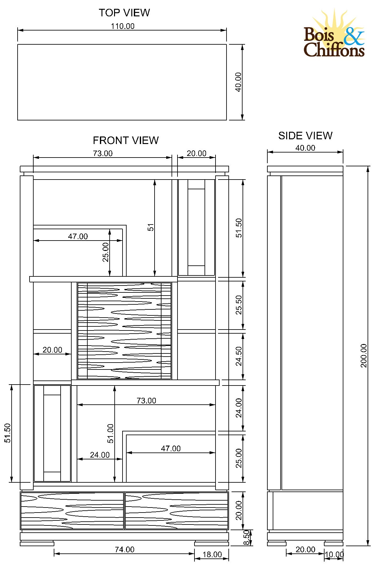 Bibliothèque bois sculpté bicolore 2T | Acacia Maya