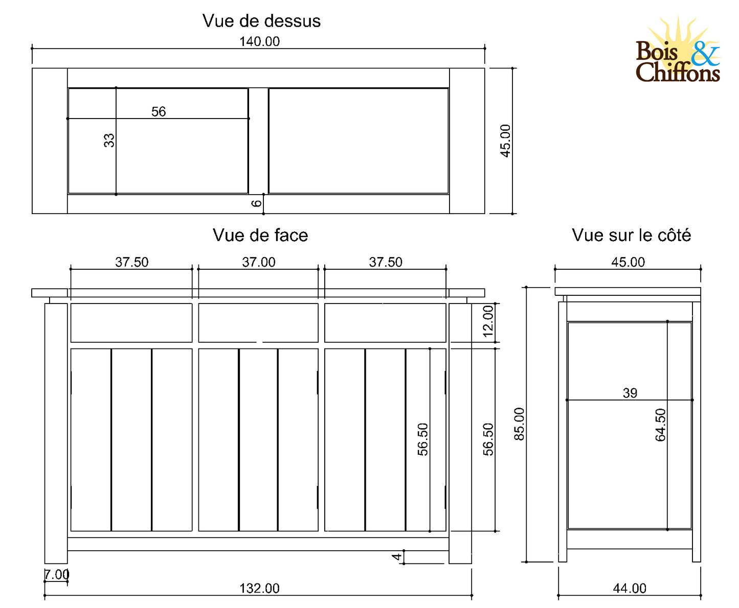 Aparador de 3 puertas y 3 cajones | Acacia Moon