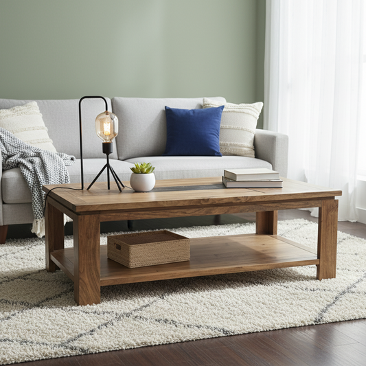 Mesa de centro rectangular de madera tallada en dos tonos | Acacia Maya