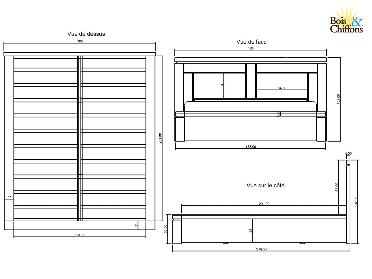 Lit bois sculpté 160 bicolore | Acacia Maya
