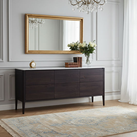 Buffet bois plateau marbre blanc 3T | Manguier Amsterdam
