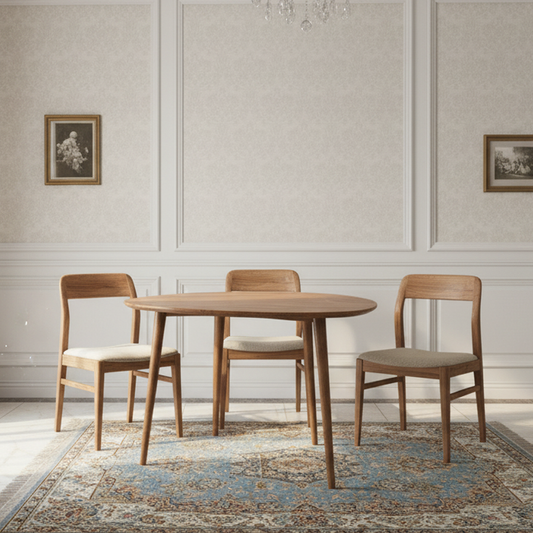 Mesa de comedor en forma de diamante en madera maciza de mango