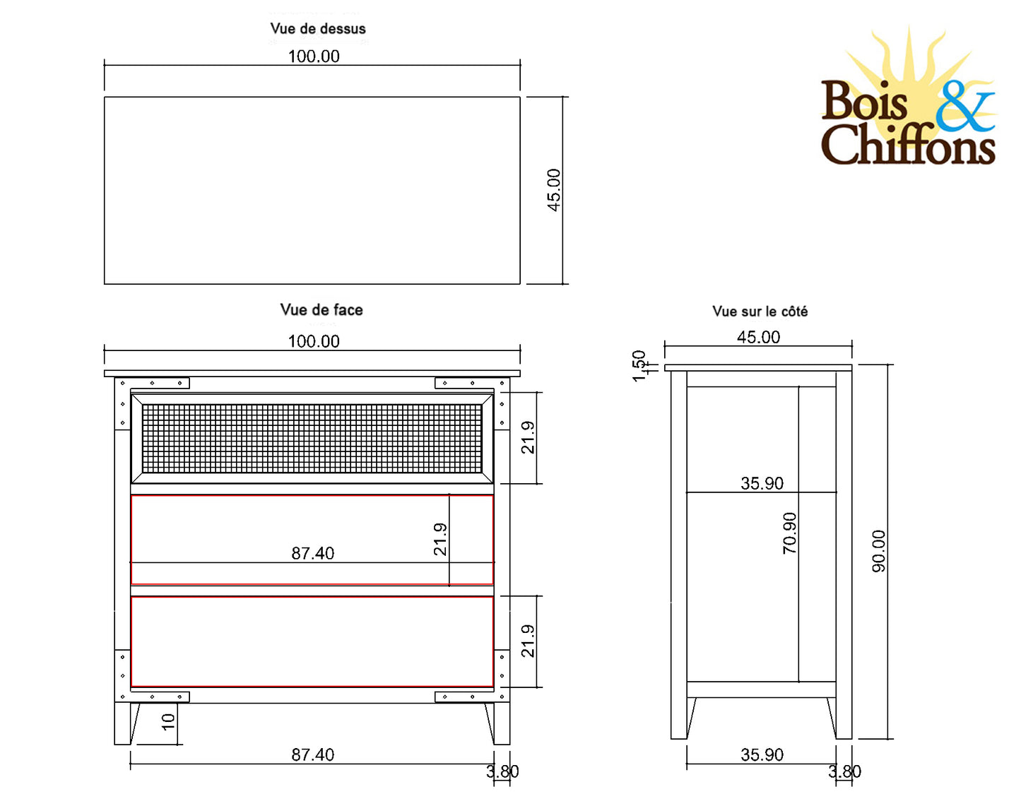 Commode 3 Tiroirs bois brut et métal | Manguier Farm