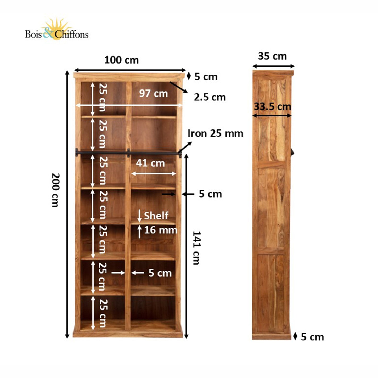 Escalera de estantería abierta de 200 cm | Acacia Emma II