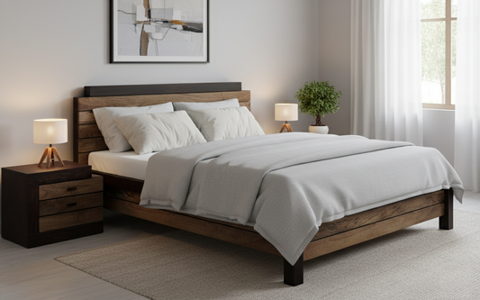 Cama de madera maciza bicolor de 160 cm | Herods madera de mango