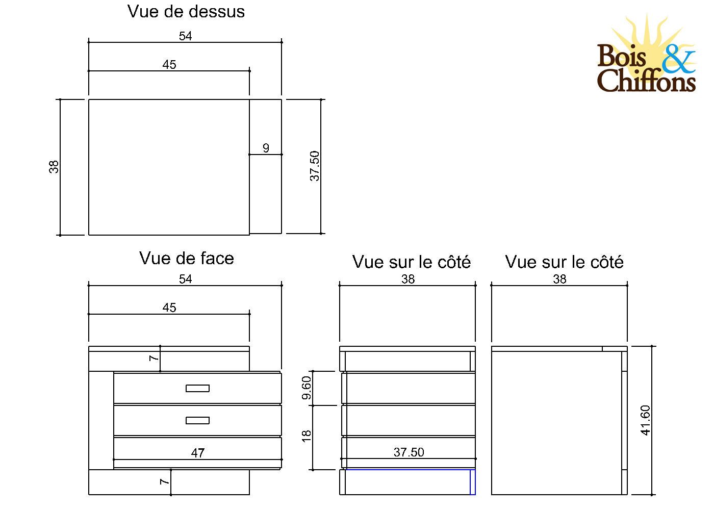 Chevet bois bicolore - débord gauche | Manguier Herods