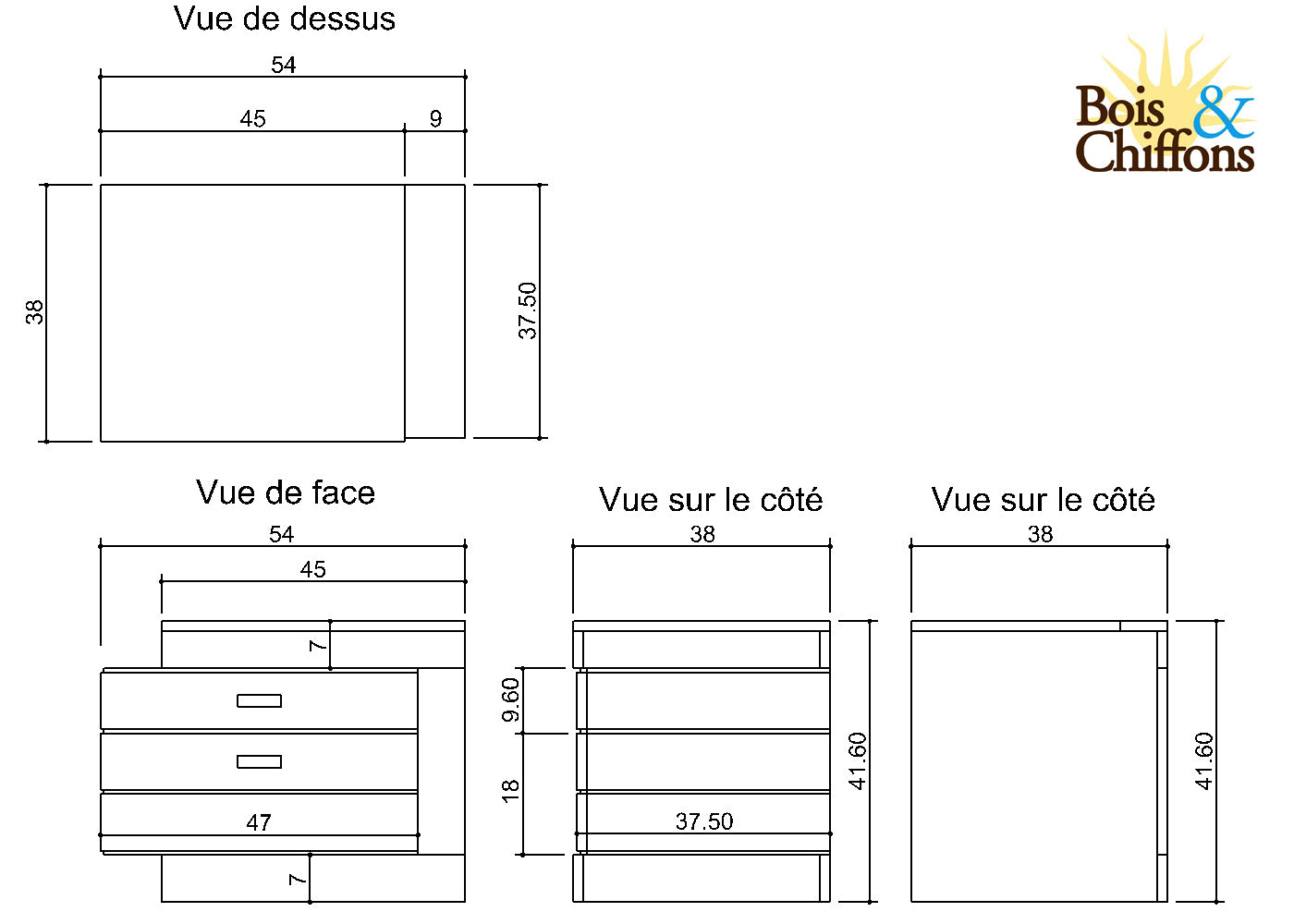 Chevet bois bicolore - débord droite | Manguier Herods