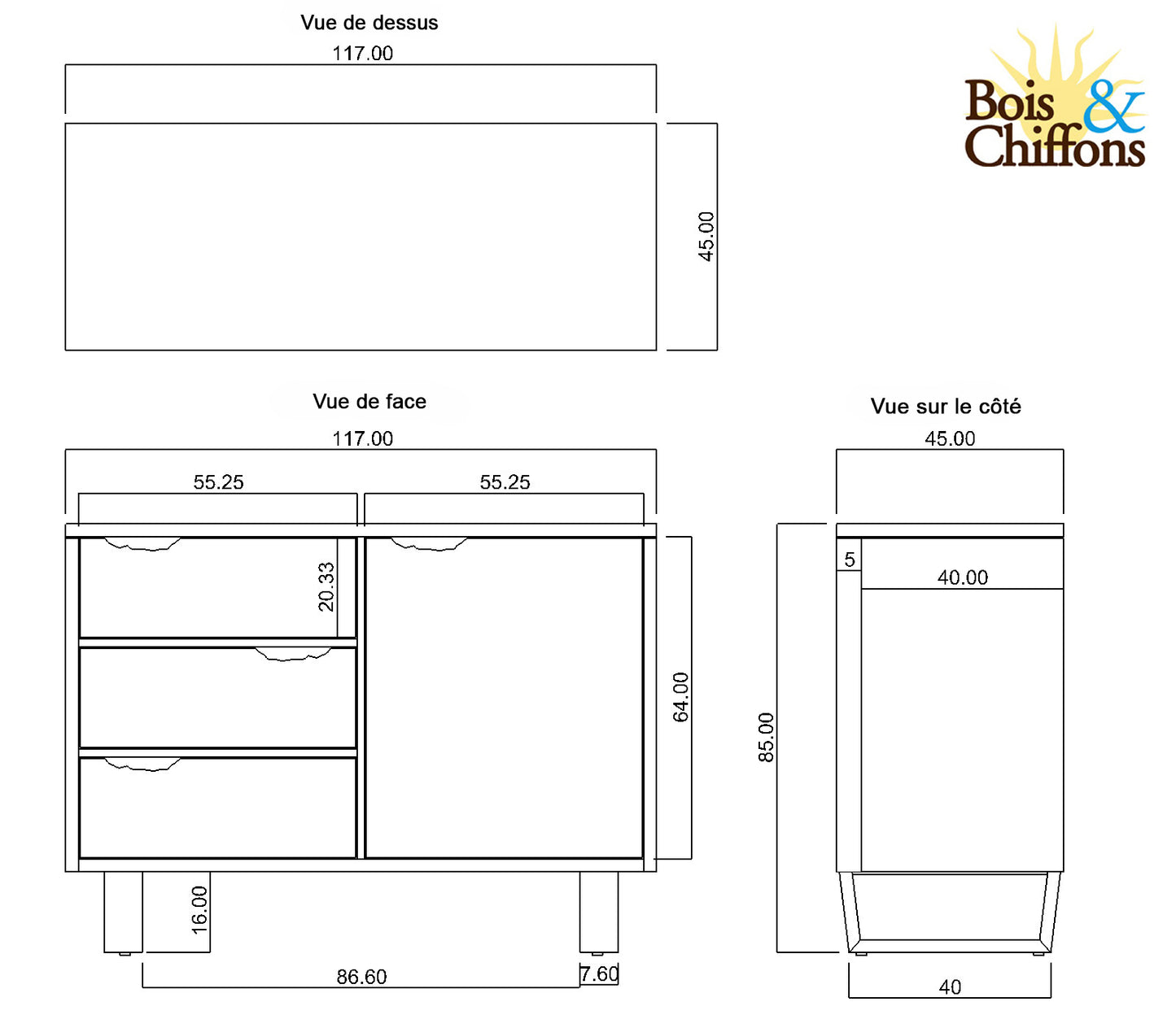 Buffet 1 porte 3 tiroirs | Acacia Forest