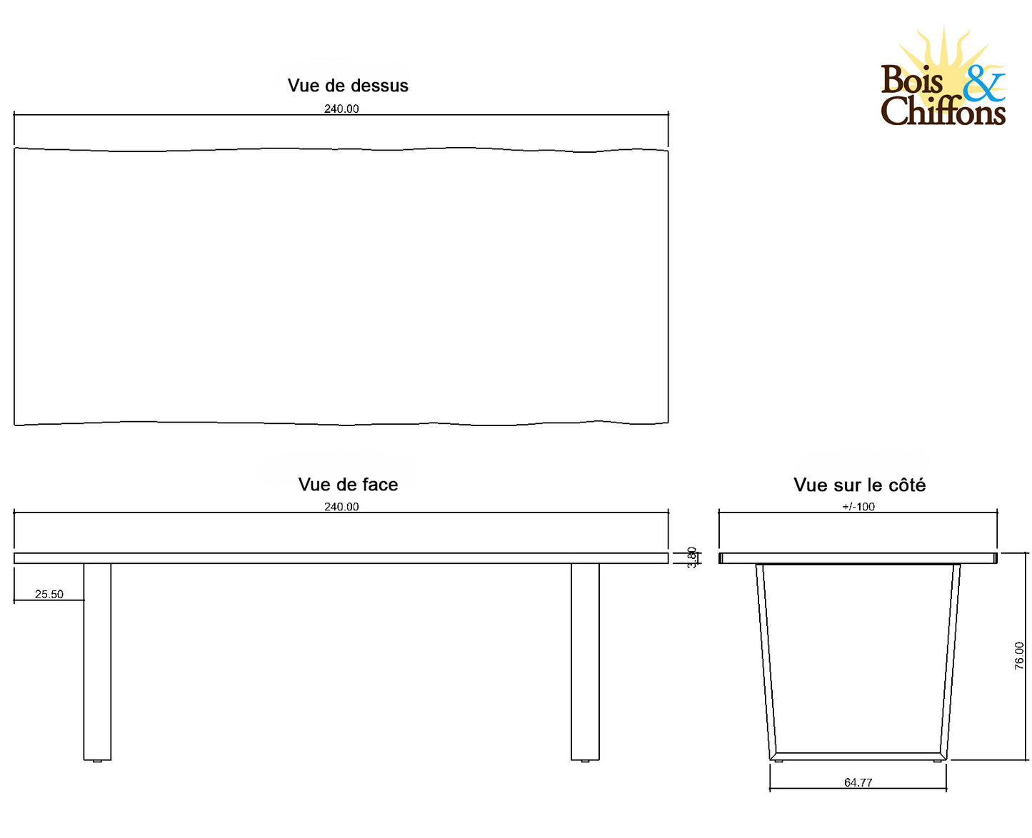 Table à dîner 240cm en acacia massif et métal | Acacia Black Forest