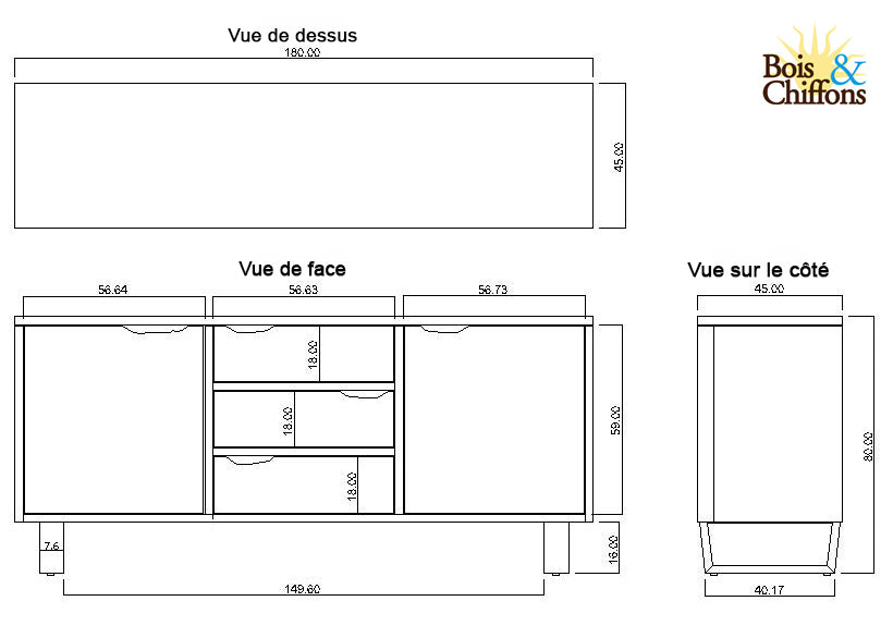 Aparador com 2 portas e 3 gavetas em acácia maciça e metal | Acacia Black Forest