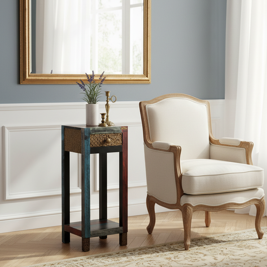 Mesa auxiliar con 1 cajón | Madera de mango Pushkar