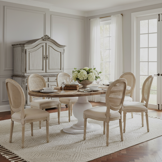 Table à manger ovale plateau bois brut pied blanc | Manguier Aberdine