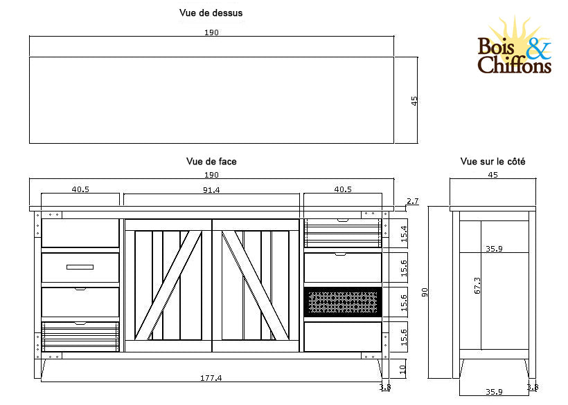 Buffet 2 portes 8 tiroirs | Manguier Farm II