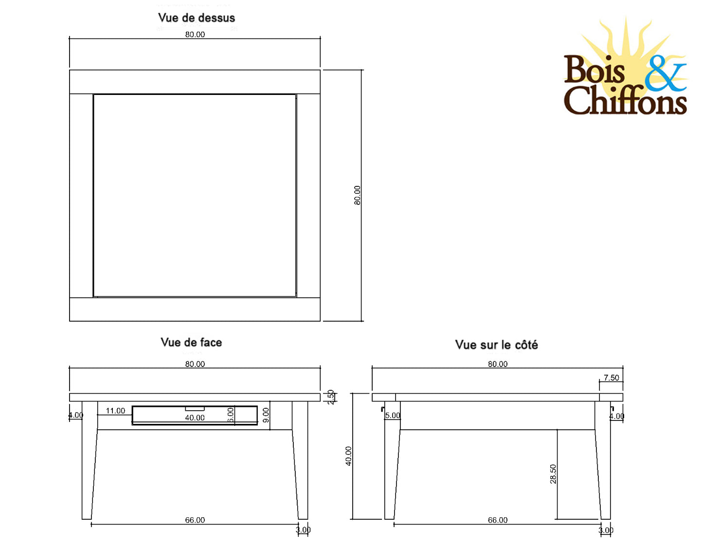 Mesa de centro quadrada com 2 gavetas | Mango Farm II