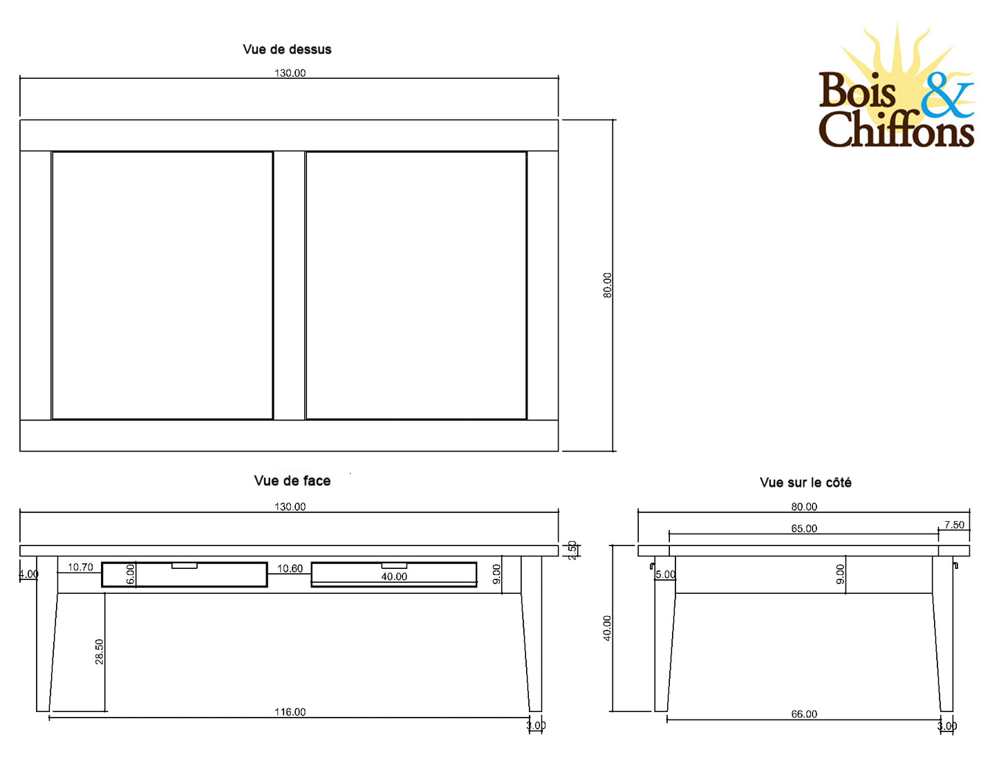 Table basse 4 tiroirs | Manguier Farm II