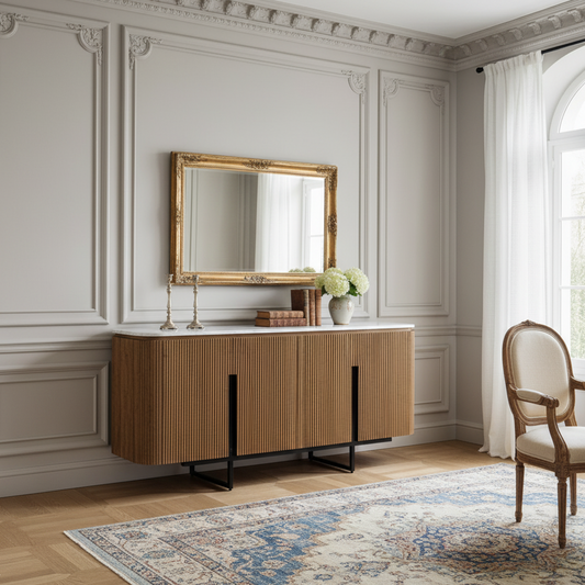 Buffet 4 portes plateau marbre blanc | Manguier Kfir II