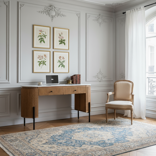 Bureau 2 tiroirs plateau marbre blanc | Manguier Kfir II