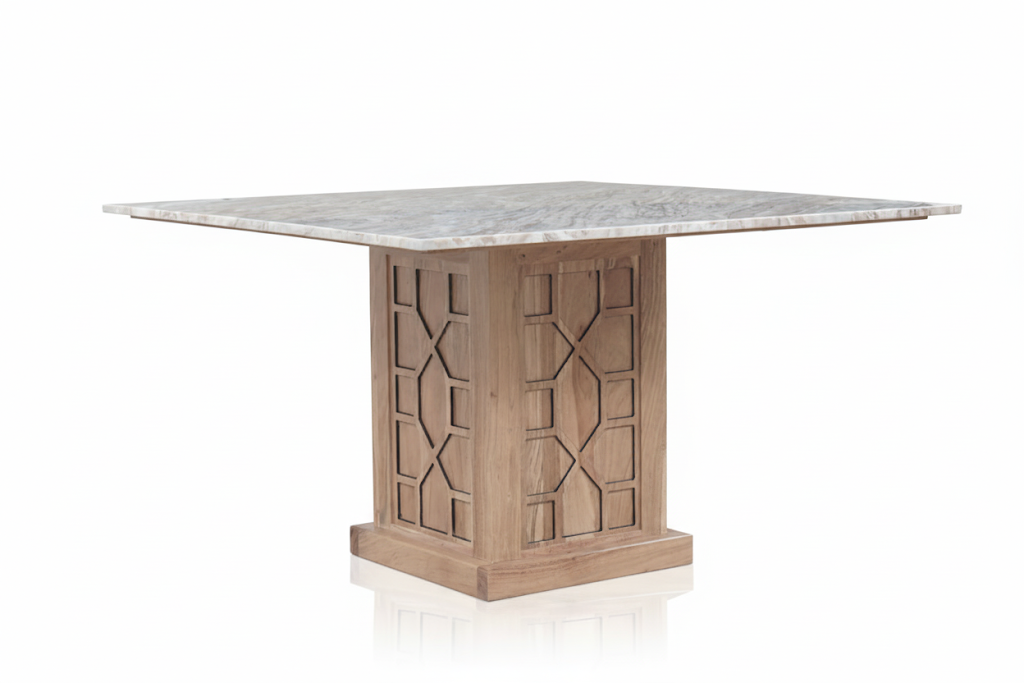 Mesa de Jantar Quadrada 130 com Tampo em Mármore | Acácia Punjab-II