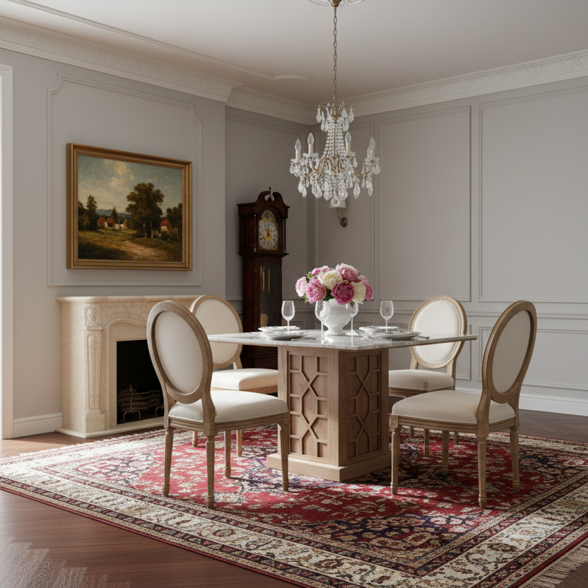 Mesa de Jantar Quadrada 130 com Tampo em Mármore | Acácia Punjab-II