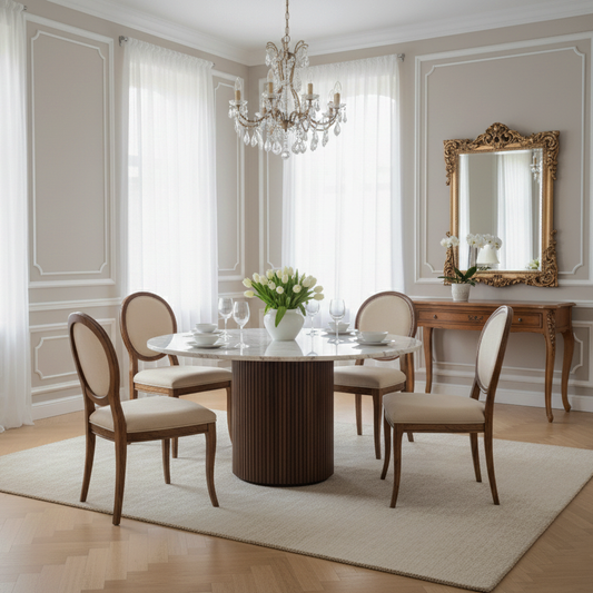 Mesa de jantar redonda com tampo em mármore | Kfir II Mango