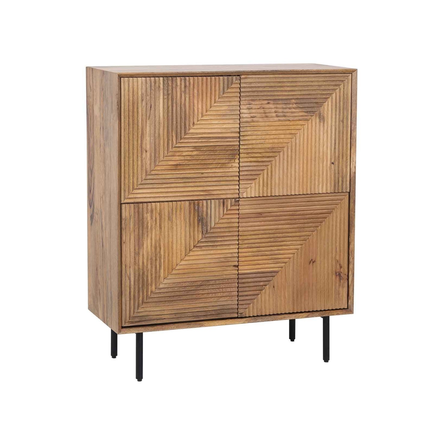 Buffet haut bois sculpté motif géométrique 4P | Manguier Maglan