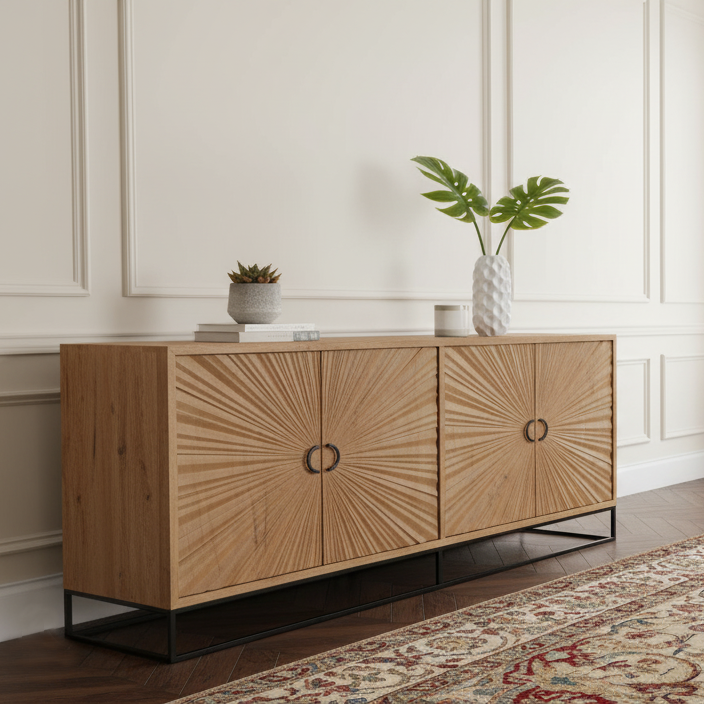 Grand Buffet Classique Merisier - 4 Portes, 5 Tiroirs, 220 Cm (occasion)
