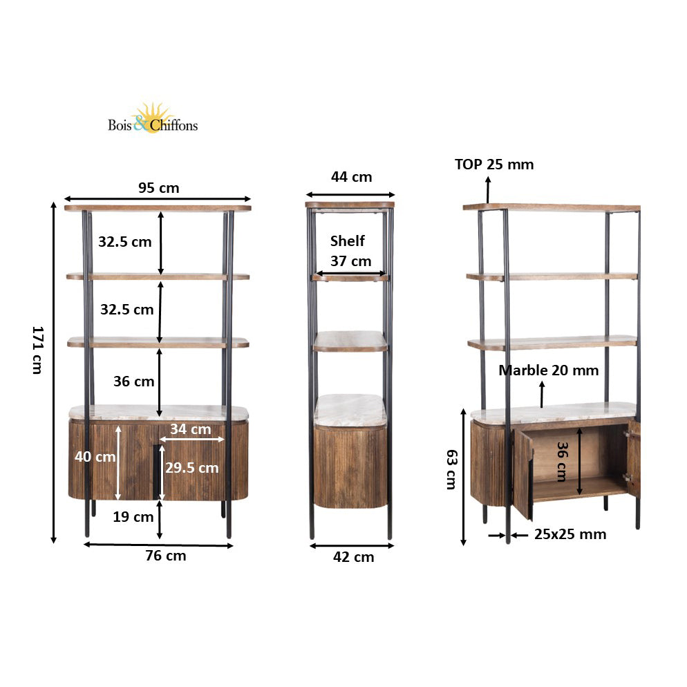 Étagère 2 portes plateau marbre | Manguier Kfir III