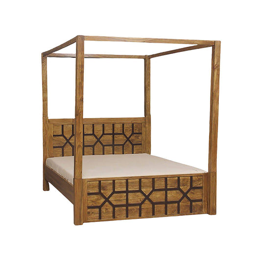 Cama con dosel de madera maciza estilo arabesco de 160 cm | Acacia Mangalore