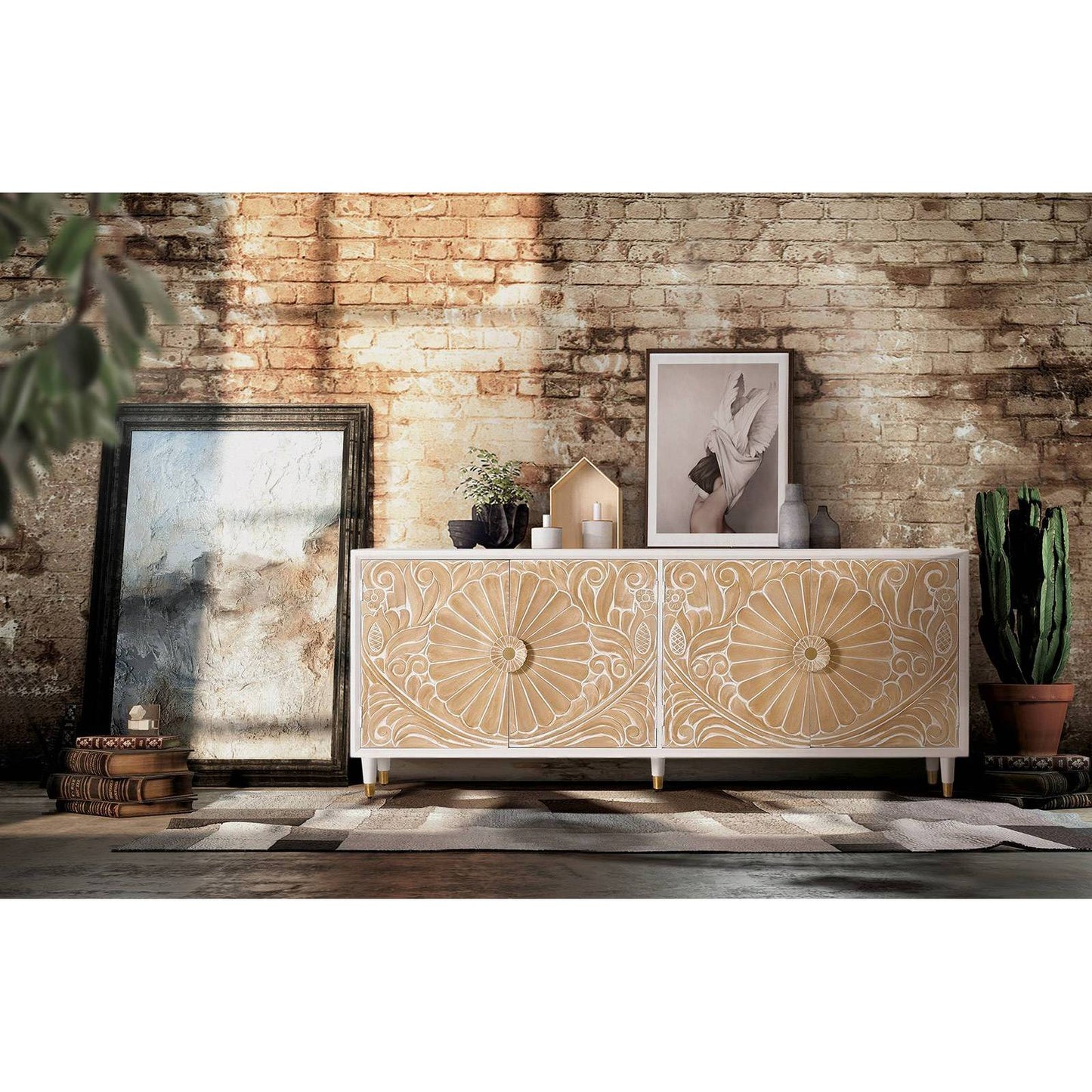 Buffet 4 portes sculpté | Manguier Bali