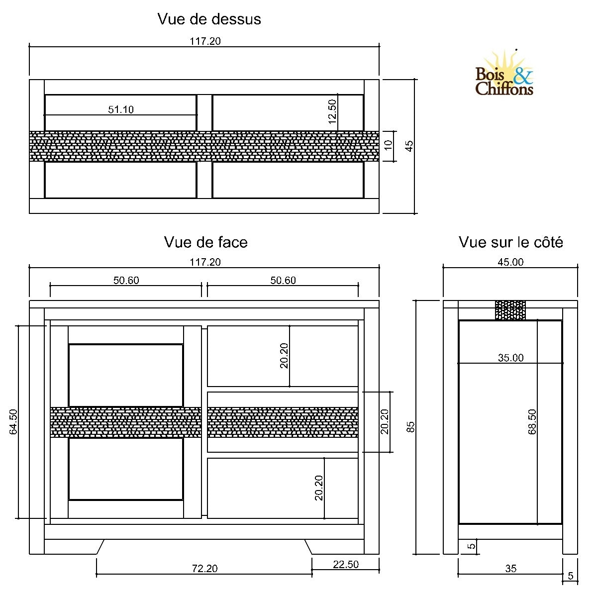 Bahut 1 porte 3 tiroirs | Acacia Tatoo