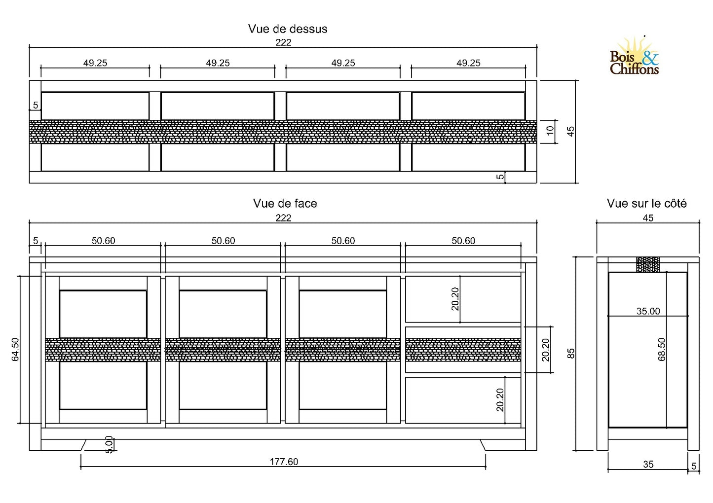 Buffet 3 Portes 3 Tiroirs Grand Modèle | Acacia Tatoo