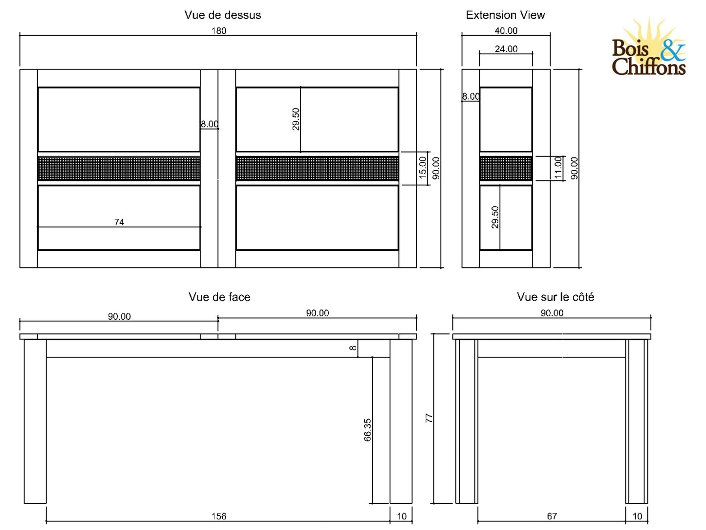Table à manger plateau cannage 180 rallonge 40 | Acacia Tatoo II