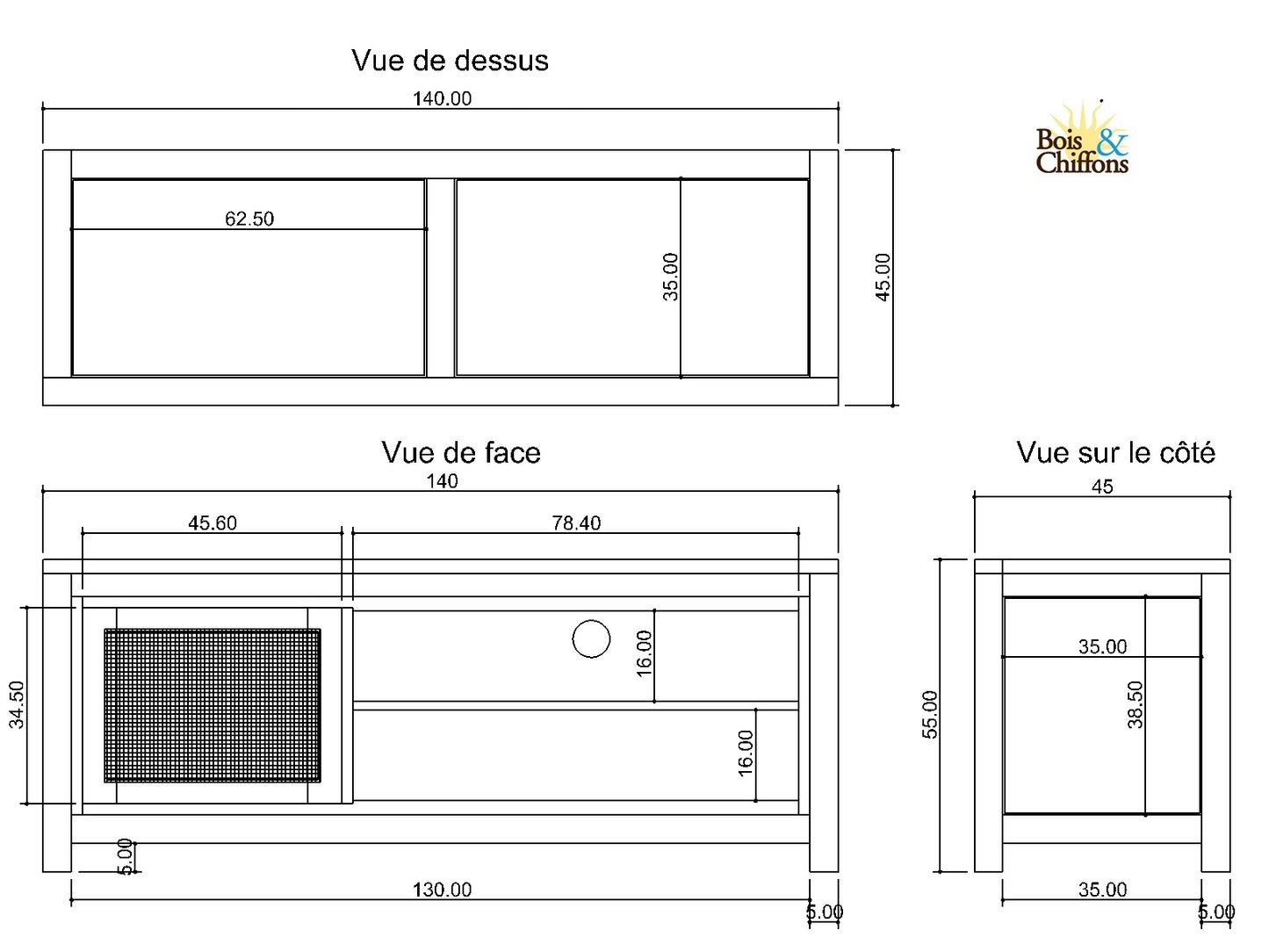 Petit meuble Tv bois nature porte cannage | Acacia Tatoo II