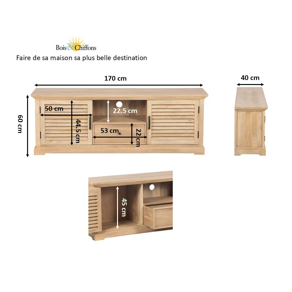 Móvel de TV de 2 lugares e 1 andar | Madeira de mangueira | Paran II