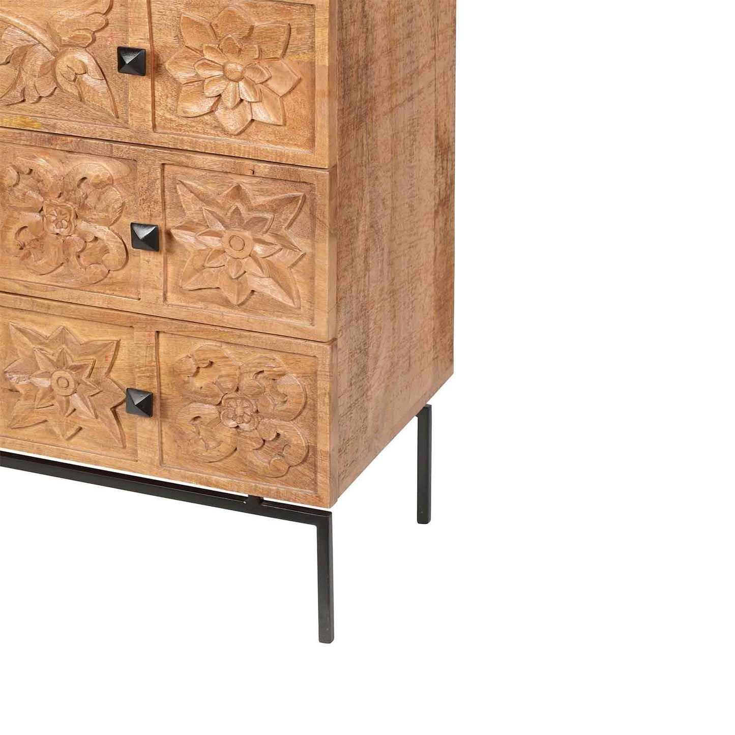 Commode sculptée 4 tiroirs en bois manguier massif - Sculture