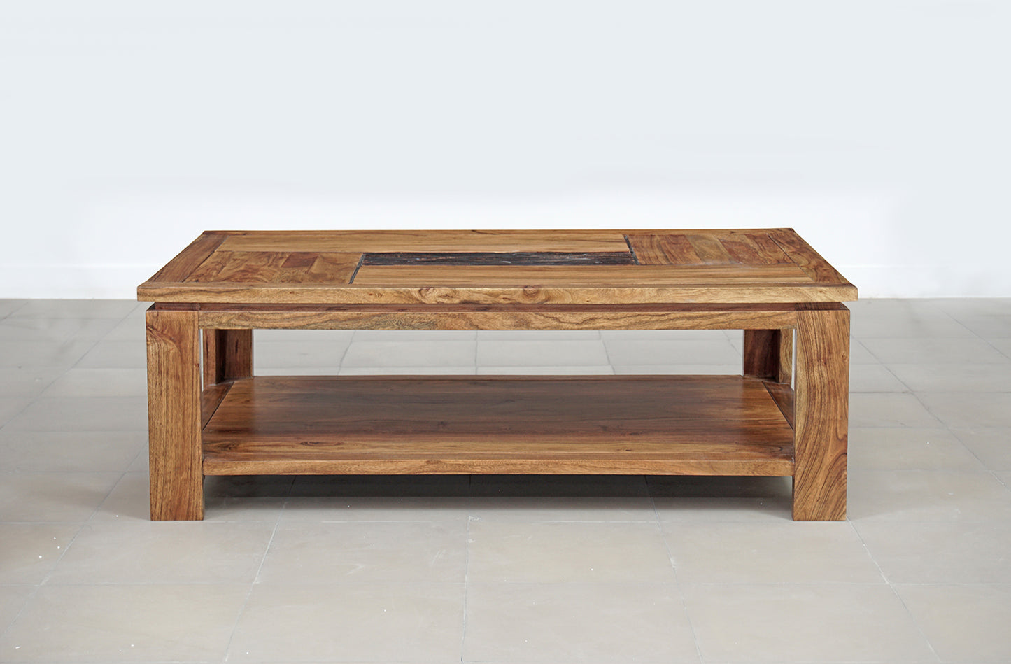 Table basse rectangulaire bois sculpté bicolore | Acacia Maya