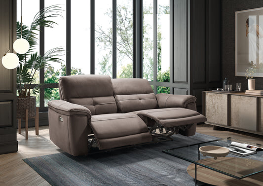 Sofá de 3 lugares em pele, 2 poltronas reclináveis elétricas | Barcelona Grey