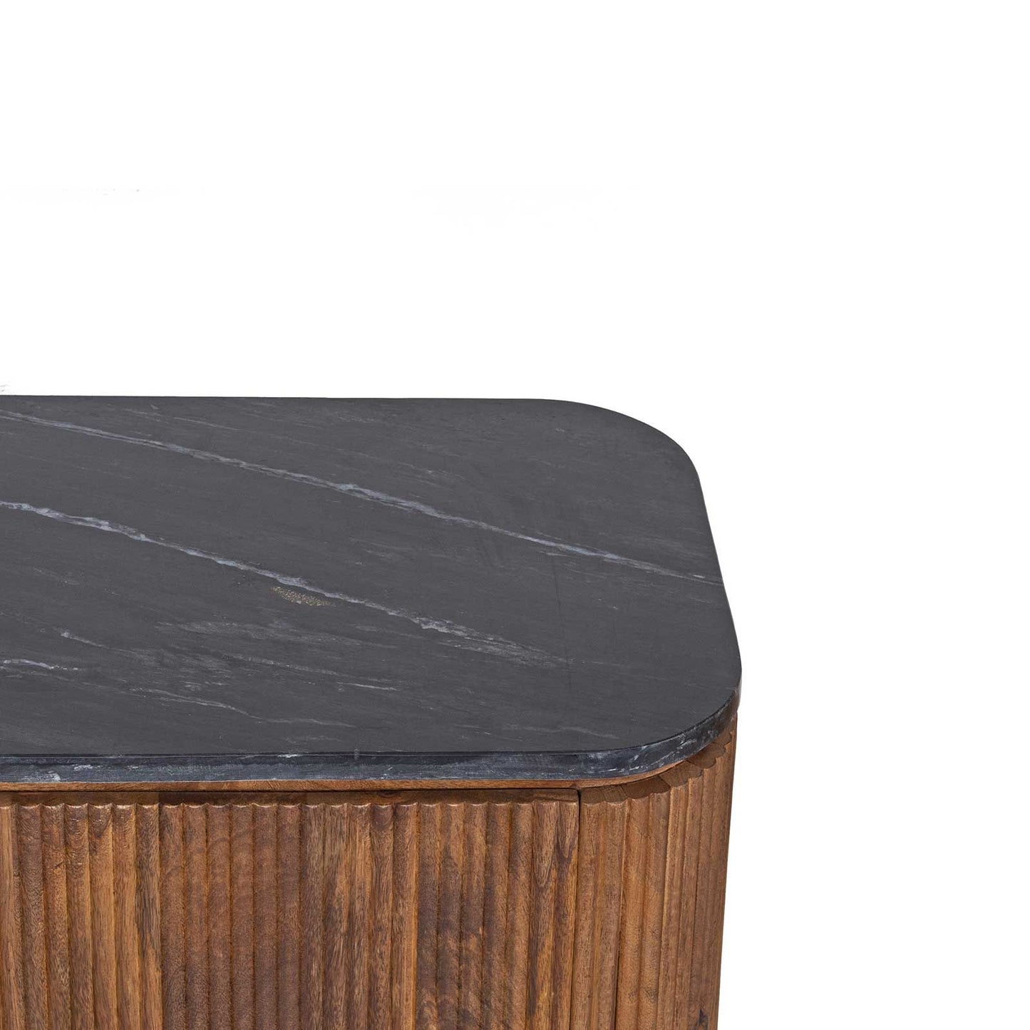 Aparador pequeno de madeira de 2 peças com tampo de mármore preto | Kfir Mango