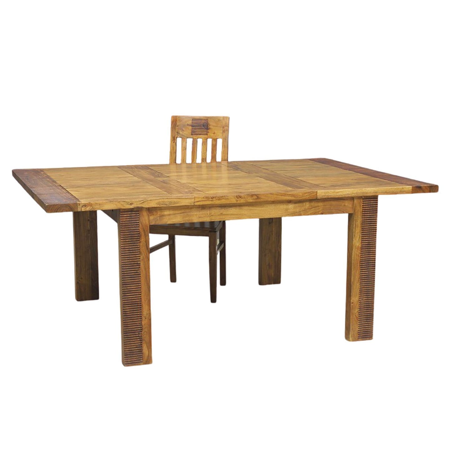 Mesa de comedor cuadrada extensible de madera acanalada | Acacia Verone