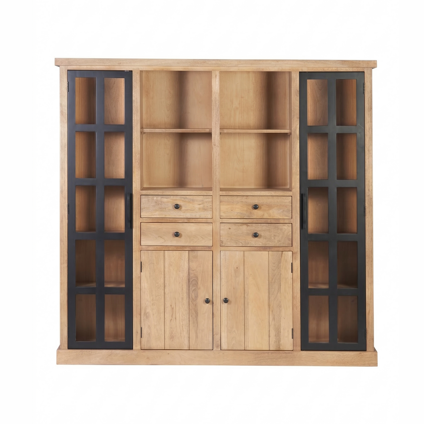 Buffet haut 2P vitree 2 portes 4 tiroirs bois massif en manguier – Scandinaves