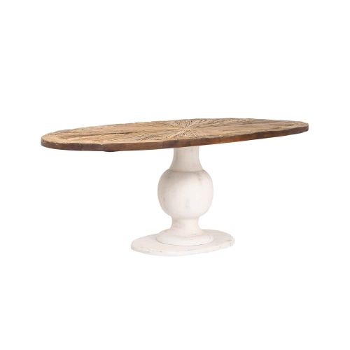Table à manger ovale plateau bois brut pied blanc | Manguier Aberdine