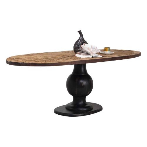 Table à manger ovale plateau bois brut pied noir | Manguier Aberdine