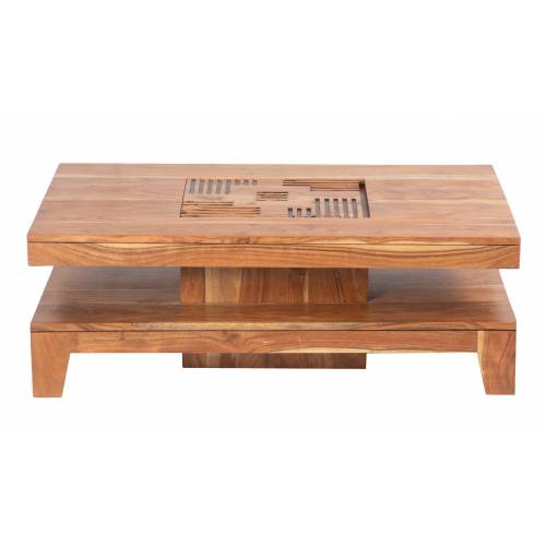 Table basse carrée Kavish haut de gamme en bois d'acacia massif