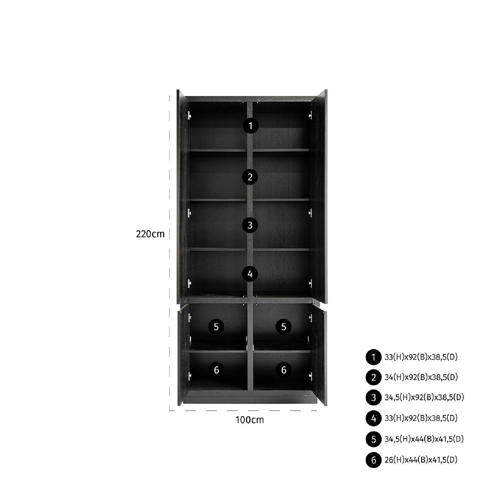 Cabinet Oakura 2x2-portes 3 étagères au desssu - 1 étagère au fond Meuble Déco Tendance - 695