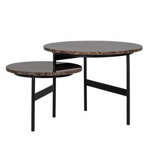 Table basse ronde - 2 plateaux rotatifs - Fer et marbre brun empereur "Dalton" Tables basses rectangulaires - 816
