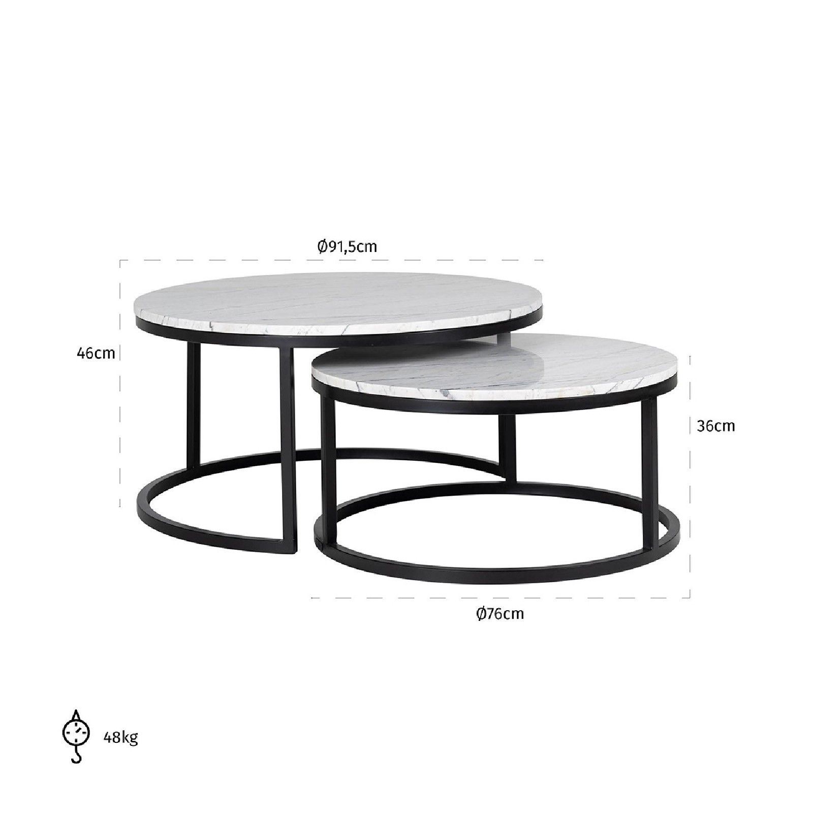 Set de 2 table basse ronde - Fer et marbre blanc 