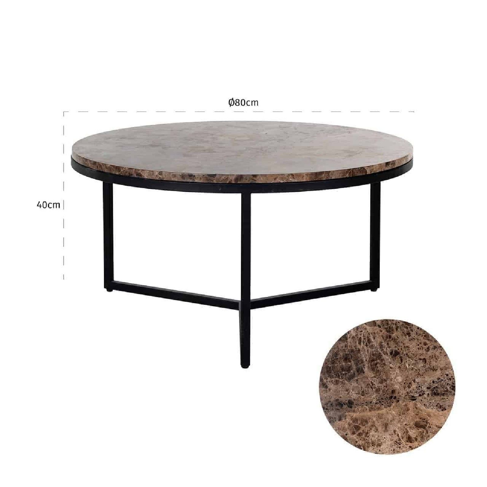 Table basse ronde 80Ø - Fer et marbre brun 