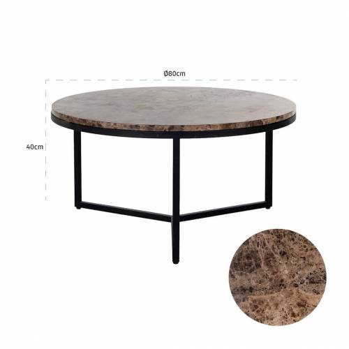 Table basse ronde 80Ø - Fer et marbre brun "Orion" Tables basses rondes - 120