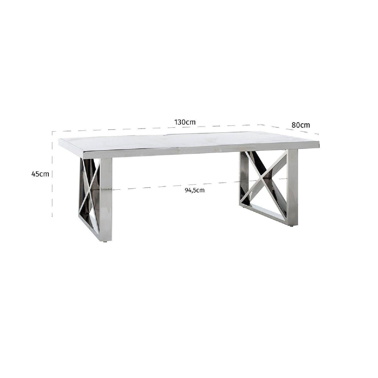 Table basse rectangulaire - Inox et marbre blanc 